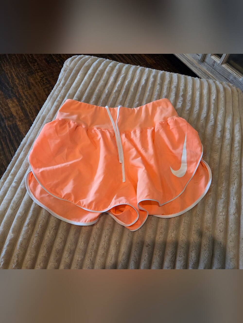 Nike Women's Coral-Orange Athletic Shorts with White Trim